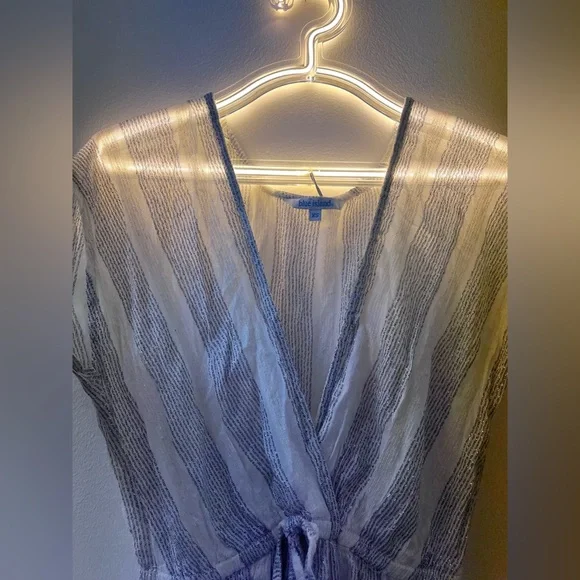 New Blue Island Silver White Wrap Maxi Dress Striped Glitter V Neck Spring - Picture 12 of 16